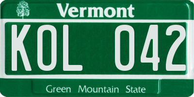VT license plate KOL042