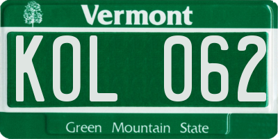 VT license plate KOL062