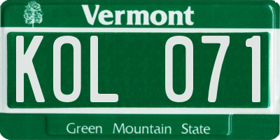 VT license plate KOL071
