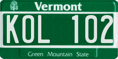VT license plate KOL102