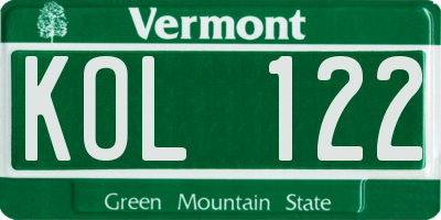 VT license plate KOL122