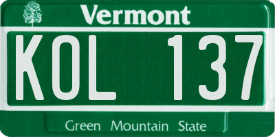 VT license plate KOL137