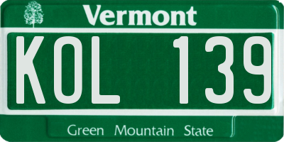 VT license plate KOL139