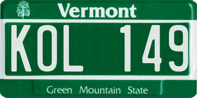 VT license plate KOL149