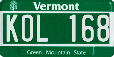 VT license plate KOL168