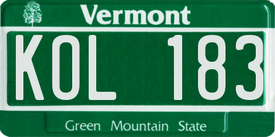 VT license plate KOL183