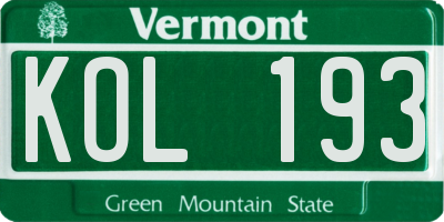 VT license plate KOL193