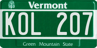 VT license plate KOL207