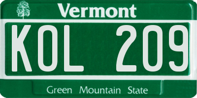VT license plate KOL209