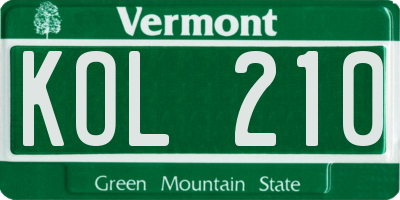 VT license plate KOL210