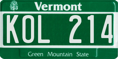 VT license plate KOL214