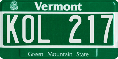 VT license plate KOL217
