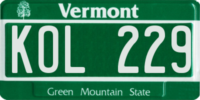 VT license plate KOL229