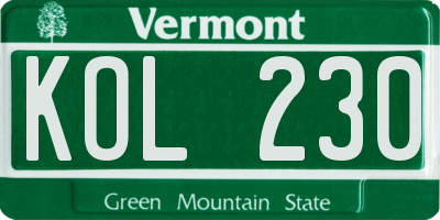 VT license plate KOL230