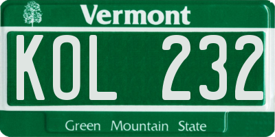 VT license plate KOL232