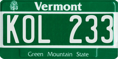 VT license plate KOL233