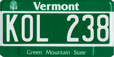 VT license plate KOL238
