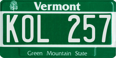 VT license plate KOL257