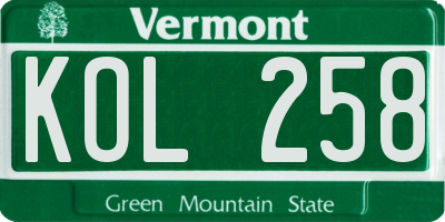 VT license plate KOL258