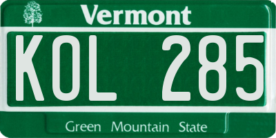 VT license plate KOL285