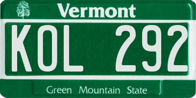 VT license plate KOL292