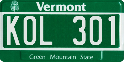 VT license plate KOL301