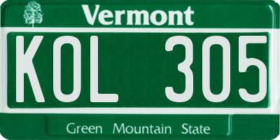 VT license plate KOL305