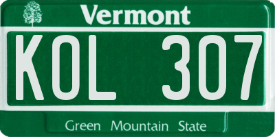VT license plate KOL307