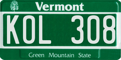 VT license plate KOL308