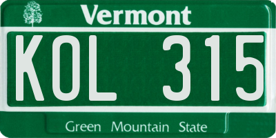 VT license plate KOL315