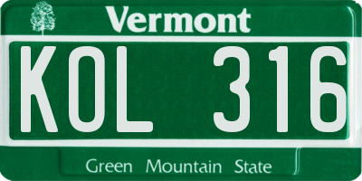 VT license plate KOL316