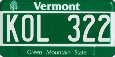 VT license plate KOL322