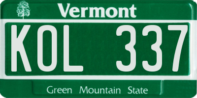 VT license plate KOL337