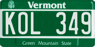 VT license plate KOL349
