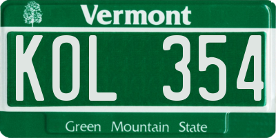 VT license plate KOL354