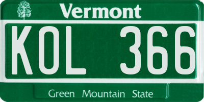 VT license plate KOL366