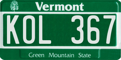 VT license plate KOL367