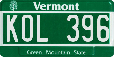 VT license plate KOL396