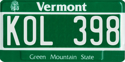 VT license plate KOL398
