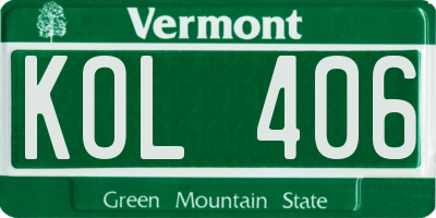VT license plate KOL406