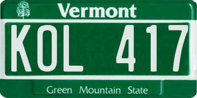 VT license plate KOL417