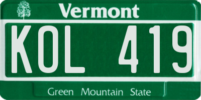VT license plate KOL419