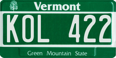 VT license plate KOL422