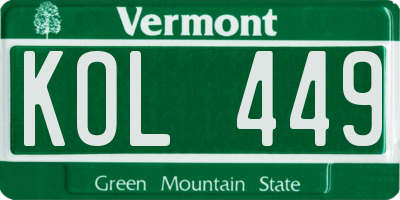 VT license plate KOL449