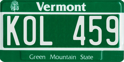 VT license plate KOL459
