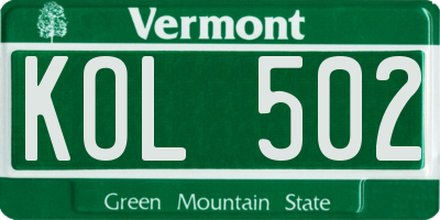 VT license plate KOL502