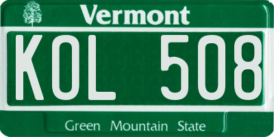 VT license plate KOL508