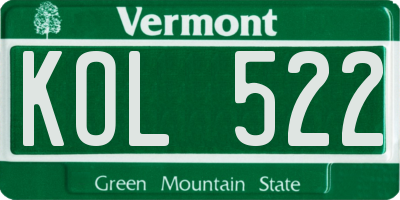 VT license plate KOL522