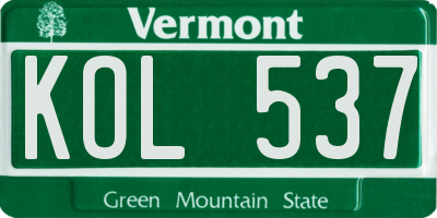VT license plate KOL537