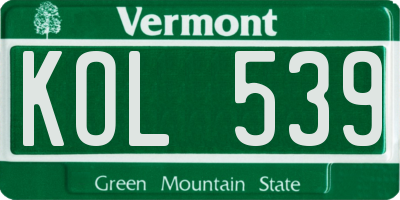 VT license plate KOL539